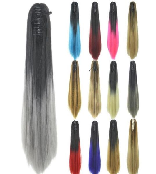 

15 colors optional dyeing clip girl ponytail gradient long straight hair grandma ash europe and america hair extension support2487539, Black