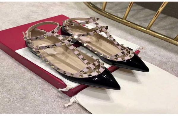 

new 2022 flats open toe rivets genuine leather tstrap fashion ankle strap casual sandalsv logo genuine leather women wedding shoe8312832, Black