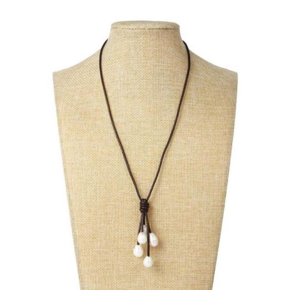 

new arriver leather pearl necklacewhite color natural freshwater pearlsdark brown leather pearl women gift jewellery2775159, Black