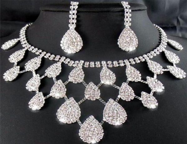 

earrings necklace crystal drop neclace rhinestone wedding bridal jewelry set fashion8428428, Silver