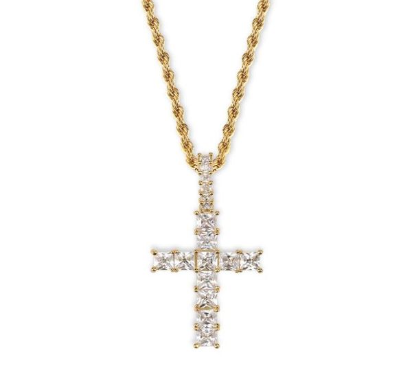 

men women luxury bling square zircon necklaces hip hop cross necklaces vintage 18k gold rhodium plated copper cross necklaces2603317, Silver