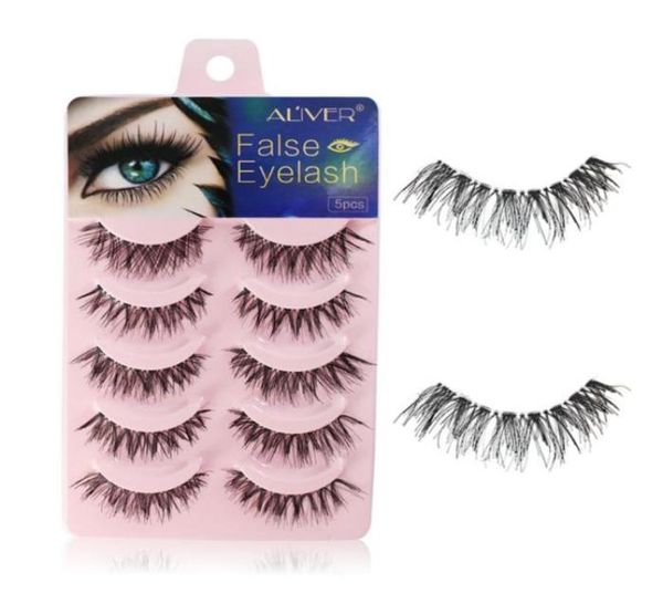 

5 pairspack false eyelashes solid natural black long sparse cross fake eye lashes extensions maquiagem makeup tools7442527