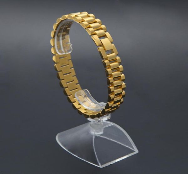 

whole 24k gold plated vintage hitg quality 316l stainless steel filled watchband design bracelet men jewelry fine bangle3328788, Golden;silver