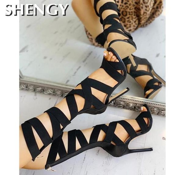 

summer fashion women shoes bandage laceup zipper back thin heels sandals open toe light yellow party shoes4819063, Black