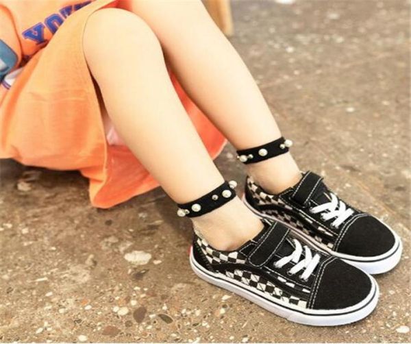 

kids shoes for girl 2022 autumn new children canvas shoes girls casual black white plaid nonslip boys school shoes flats e070146597693, Black;red