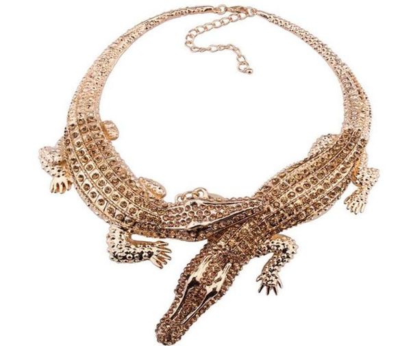 

manilai baroque big crocodile necklaces inlay full rhinestones women big choker statement jewelry bib g1041238515, Black