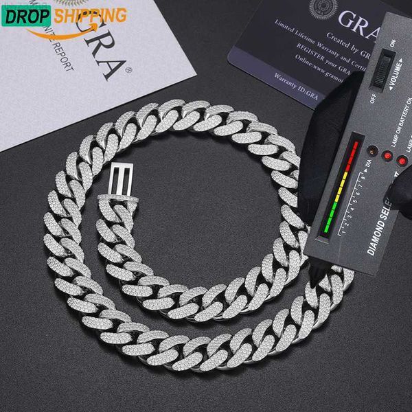 

dropshipping bling hip hop jewelry gift 15mm 925 sterling silver vvs moissanite iced out cuban link chain necklace for men