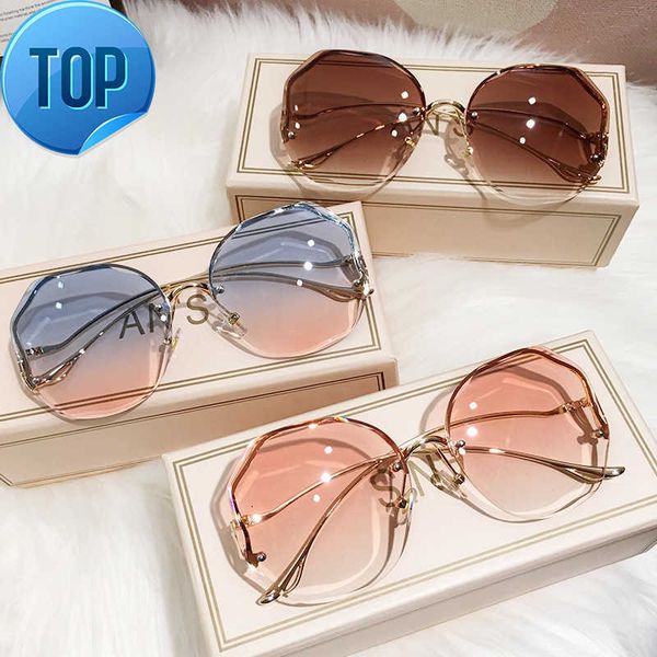 

2023 women sunglasses occhiali da sole donna rimless uv400 brand designer gradient sun glasses female glasses, White;black
