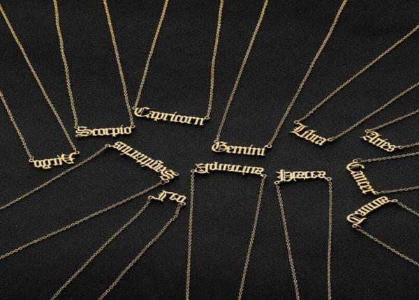 

12 constellation jewelry stainless steel zodiac letter necklace virgo leo taurus gemini cancer old english constellation collar y04674550, Silver
