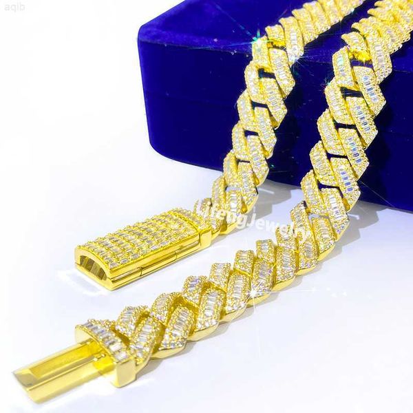 

lifeng jewelry custom baguette cuban link iced out vvs moissanite pass diamond tester luxury hip hop cuban bracelet chain, Silver