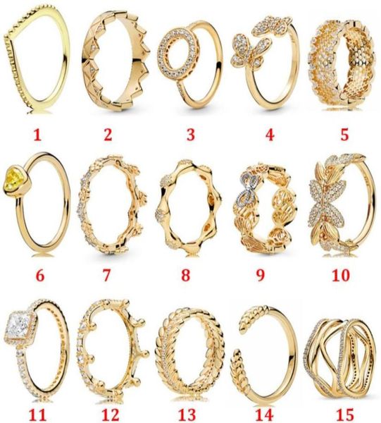 

women039s 925 sterling wedding rings gold flower crown dazzling butterfly group open love romantic pair ring for pandora style 5679308784, Slivery;golden