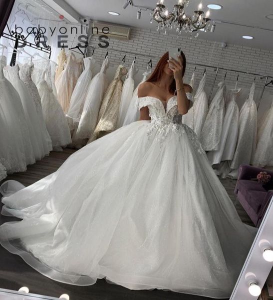 

elegant ball gown lace wedding dresses backless off shoulder arabic dubai luxury bridal gowns ruched puffy tulle wedding dres4476856, White
