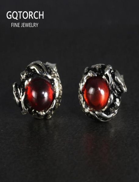 

100 pure 925 sterling silver stud earrings for women men dragon earrings vintage skeleton gothic with garnet natural stone 2103258464133, Golden;silver