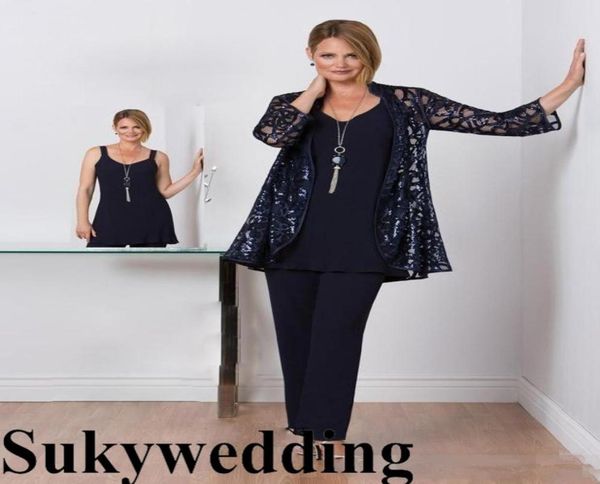 

new lace mother of the bride suits three pieces plus size women formal pant suit applique mothers suit with jackets mother039s 5317653, Black;red