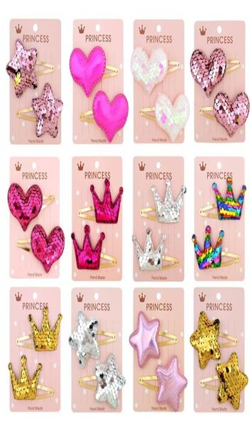 

1 pair sequin fivepointed star love hair clips for girls children cute baby girl hairpins gradient color hairclip5203059, Black;brown