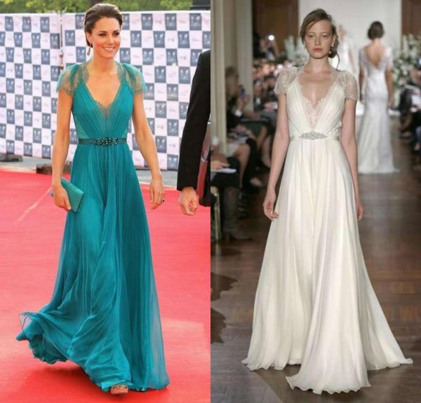 

new kate middleton in jenny packham sheer with cap sleeves evening gowns formal celebrity red carpet dresses lace chiffon evening 2829181, Black;red