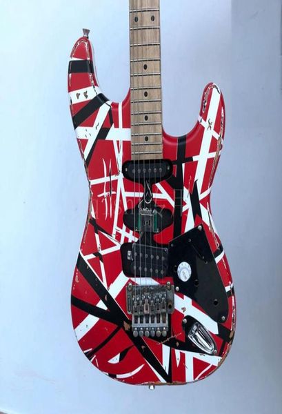 

electric guitar edward eddie van halen black white stripe red heavy relic maple neck floyd rose tremolo locking nut7346775