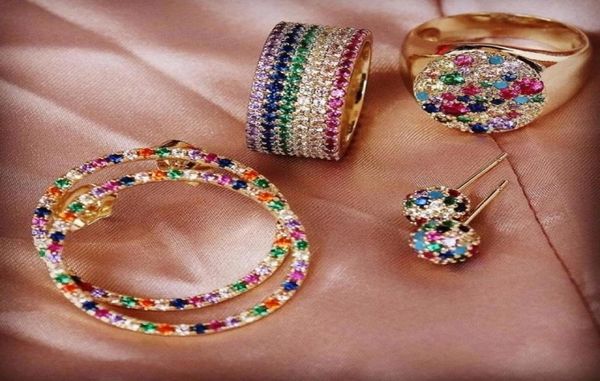 

2021 valentine039s day gift double round circle mix colorful cz women classic jewelry new design necklace earring s5462545833, Silver