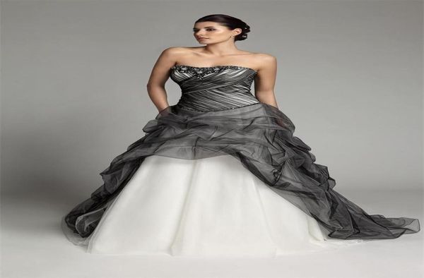 

new arrival aline long gothic black and white wedding dresses strapless corset pickup tulle vintage colorful bridal gowns non wh9820769