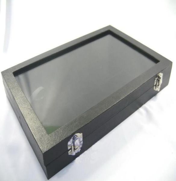 

glass lid black velvet 12 compartments jewellery display case box5776331