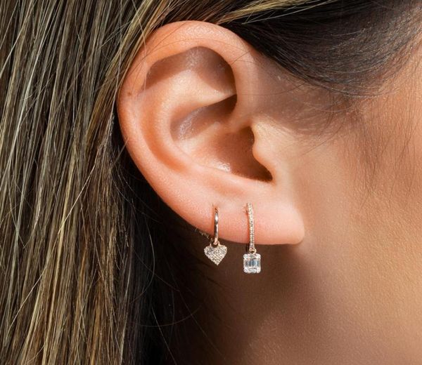 

fine 925 sterling silver circle hoop with micro pave cz heart charm dangle earring5824637, Golden;silver