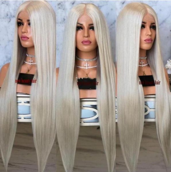 

simulation human hair full long blonde wigs for women kanekalon straight synthetic lace front wig preplucked natural 8737715, Black