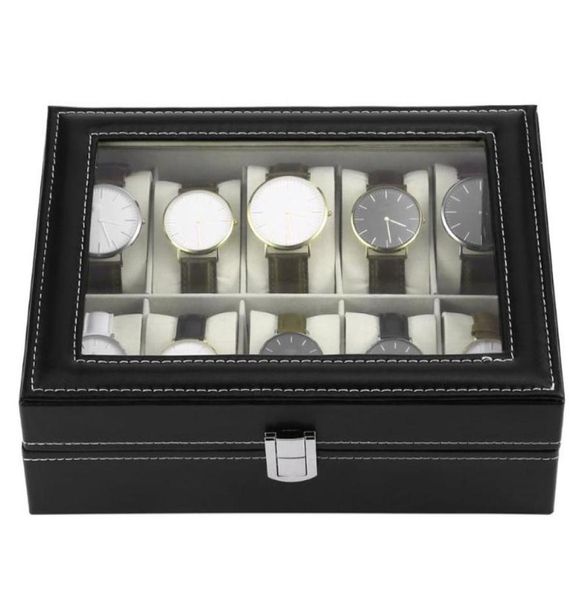 

watch boxes cases 106 grids wristwatch box holder pu leather watches display rectangle jewelry storage 182299, Black;blue