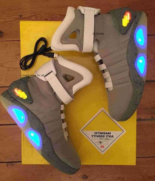 

boots brand shoes sneakers red boots limited edition dark gray led lighting mags black mag back to the future glow in marty mcflys
