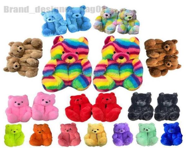 

2022 new slippers teddy bear slippers new arrivals fuzzy teddy whole plush new style house teddy bear slippers for women girls5973137, Black