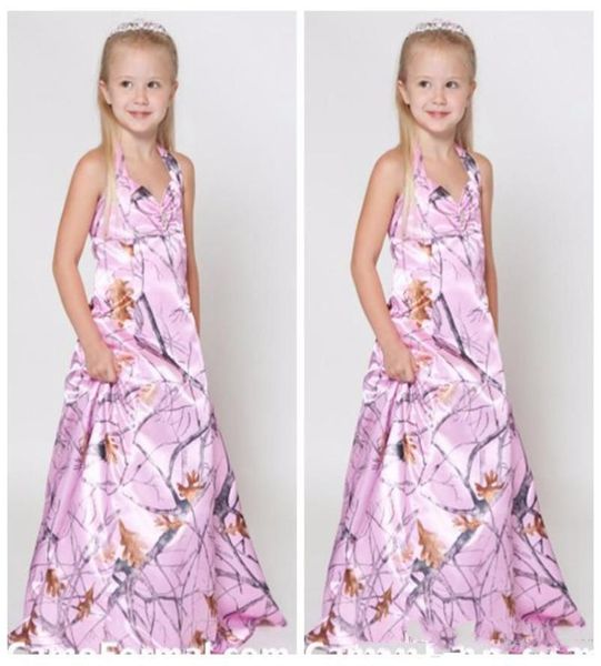 

full pink camo long a line flower girl dresses custom 2020 camouflage real tree camo kids girls party gowns country7890739, White;blue