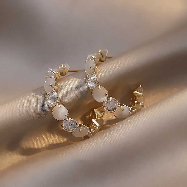 

pendant necklaces charm lats 2022 new luxury opals hoop earrings for women korean unusual earrings fashion jewelry temperament accessories p, Silver