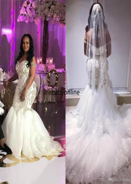 

luxurious arabic mermaid wedding dresses beaded sequins sparkly off shoulder bridal gowns v neck church bride dress plus size8099683, White
