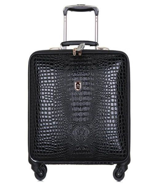 

retro luggage 16 inch men commercial pu crocodile pattern 4 wheels trolley travel suitcase bag woman computer bags av6635684