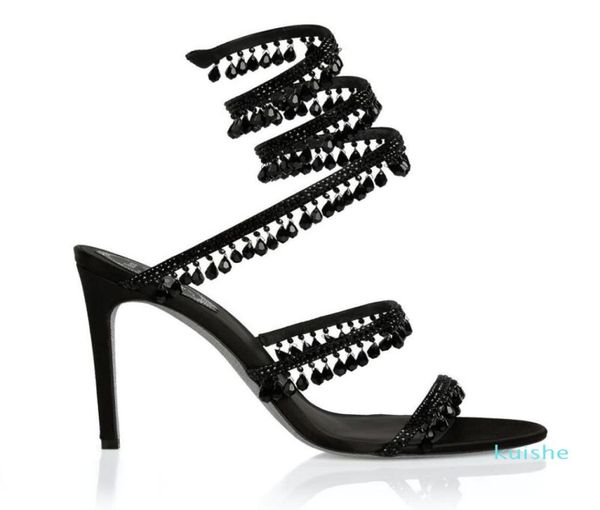 

elegant evening chandeler rene sandals shoes for women stiletto heel glitter soles lady caovillas high heels party wedding5304669, Black