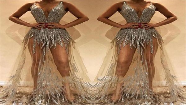 

silver formal cocktail dresses v neck sequins a line sweep train illusion bodice evening gowns custom made prom dress5317404, Black