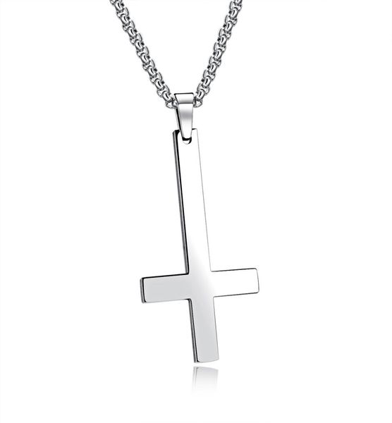 

glossy upside down cross pendant necklace 18k gold plated necklace stainless steel religious jewelry goldsilverblack8053690, Silver