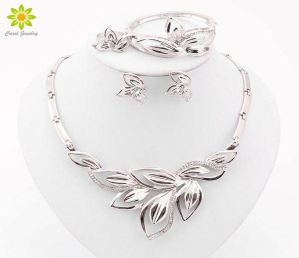 

latest new african costume jewelry sets silver plated leaves shape necklace set wedding elegant costume jewelry set84998524916448, Slivery;golden