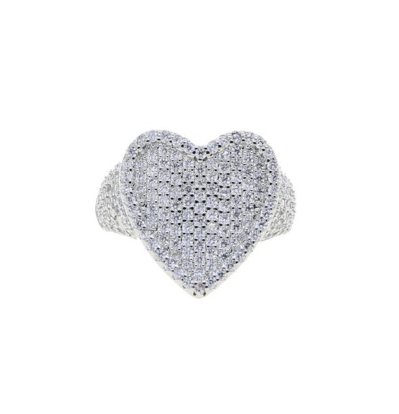 

drop ship bling full cubic zircon silver color ring iced out micro pave 5a cz heart lovely hip hop punk rap women jewelry1184196