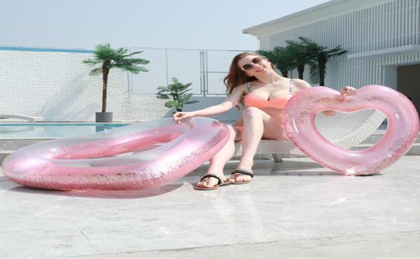 

love heart inflatable floats pool rose gold glitter swim ring swimming tool pools life pool tubes for 120cm4094049