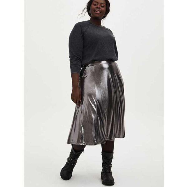 

fashionable shiny a-line half length skirt long autumn and winter annual meeting europe america fat mm extra large women's clothing 200, Black