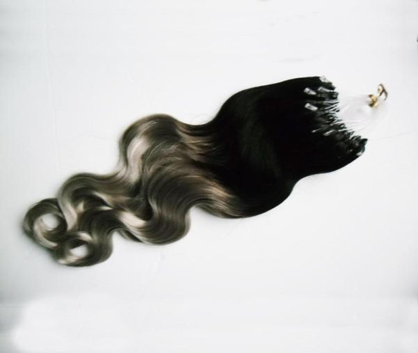 

brazilian virgin body wave micro loop hair extensions t1bgray ombre hair extensions 100g micro link human hair extensions5436592, Black