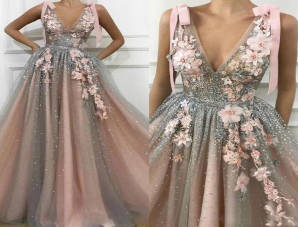 

2019 sparkly sequins tulle long prom dresses deep v neck sleeveless appliques evening dress robe de soiree formal party gowns2588025, Black