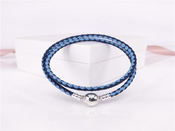 

authentic 925 sterling silver moments double woven leather braceletblue mix pink mix pandora style jewelry 590747cbmxd6073549, Black