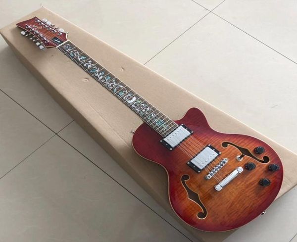 

custom 12 strings grand jazz electric guitar real abalone vine inlays7058978