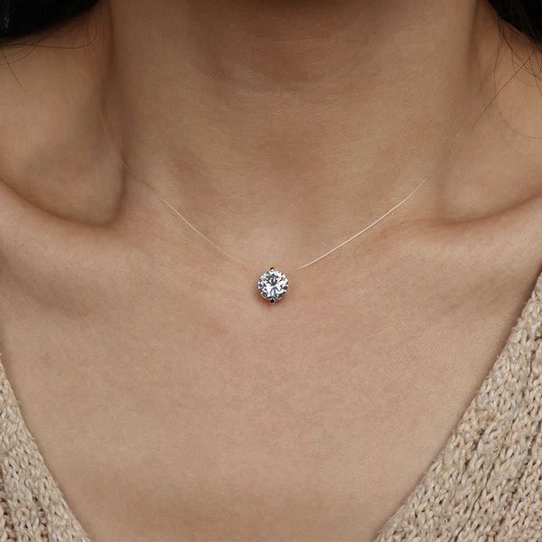 

pendant necklaces zircon pendant shiny choker for women fishline necklace jewelry transparent invisible line fashion aa230526, Silver