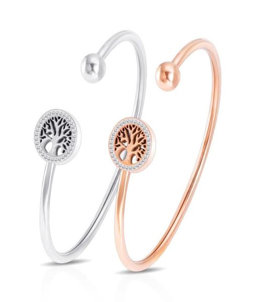 

tree style rose gold plated stainless steel crystal open mouth cuff wristband bracelet women8497861, White