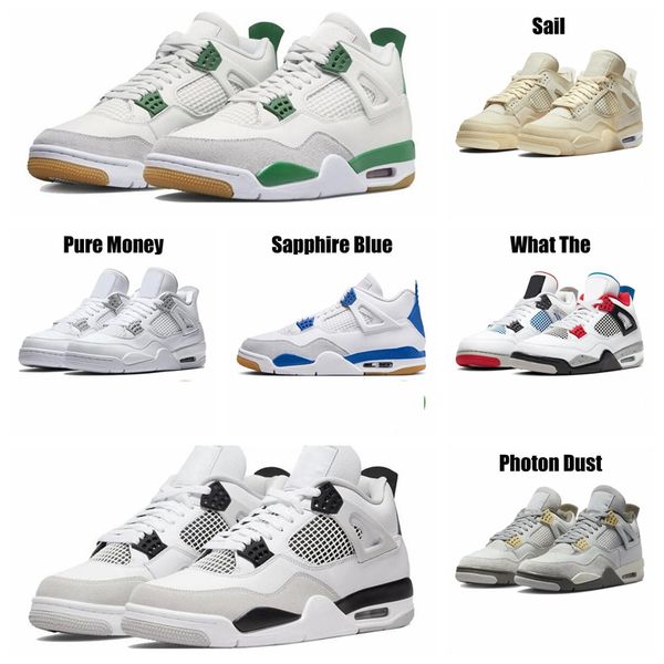 

4 basketball shoes for men women 4s pine green military black cat sail seafoam white oreo cool grey blue university sapphire blue mens sport