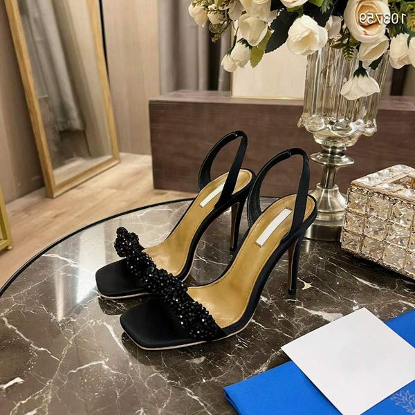 

fashion womens pumps summer sandals chain of love 95 mm clare sling italy classic strass diamond embellished designer casuals slingback high, Black