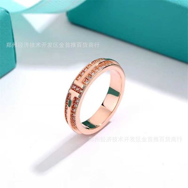 

tiffay double t ring popular t-shaped 925 silver band diamond couple iid6