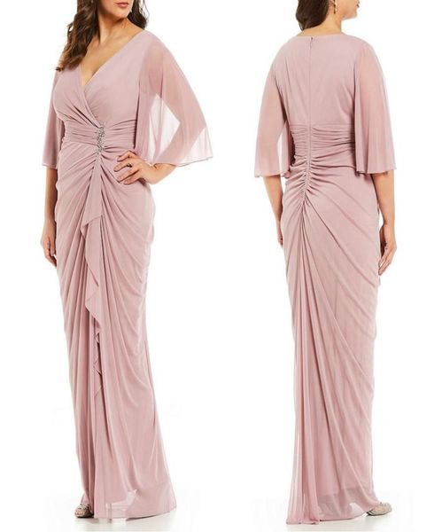 

pink mother of the bride dresses sash crystal chiffon half long sleeves elegant wedding guest dress v neck plus size evening gowns2809759, Black;red